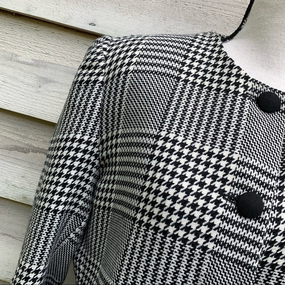 Vintage 80s Wool Blend Plaid Houndstooth Button Up Long Sleeve Collarless Blazer - Picture 5 of 16